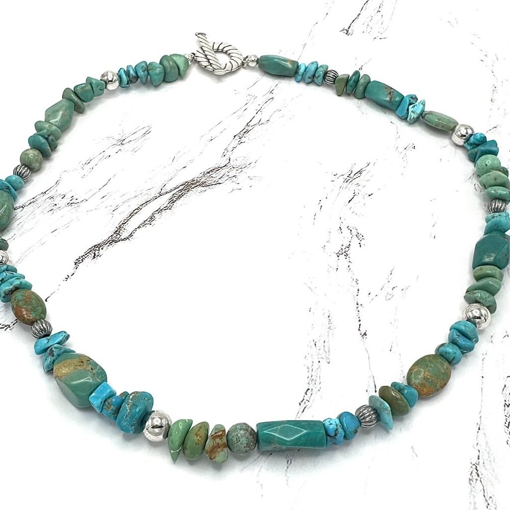 Carolyn Pollack Blue Turquoise Beaded Freeform 925 Sterling Silver Necklace 20"